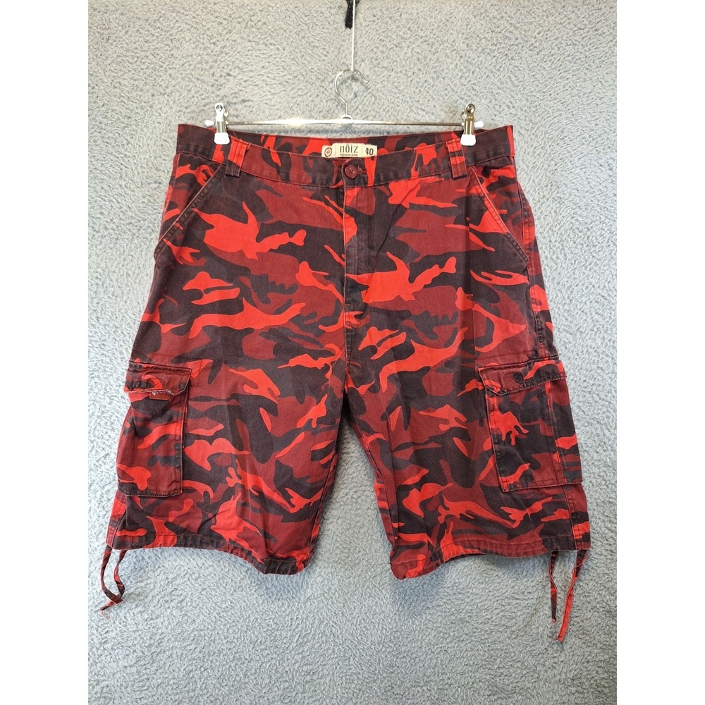 NOIZ Cargo Shorts Mens 40 Red Black Camouflage Baggy Streetwear Hip Hop Skater